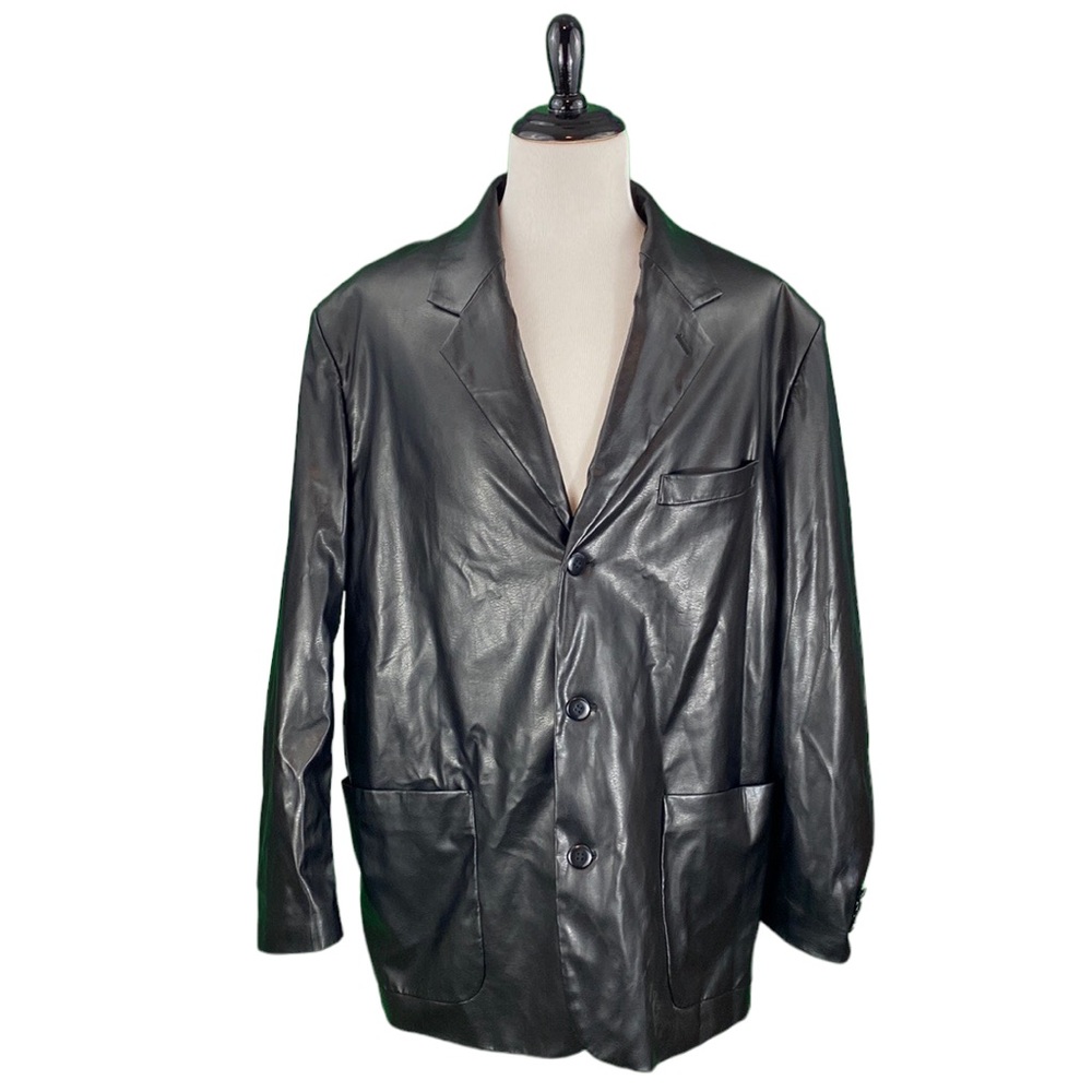 Mazzoni Black Big and Tall Faux Leather Jacket